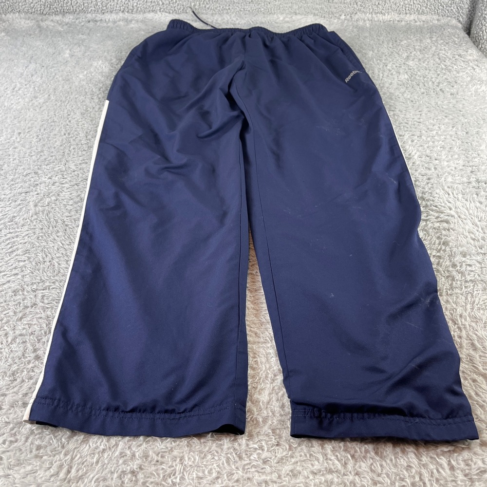 Reebok Navy Blue Athletic Track Pants Side Stripe Mens Size L Polyester